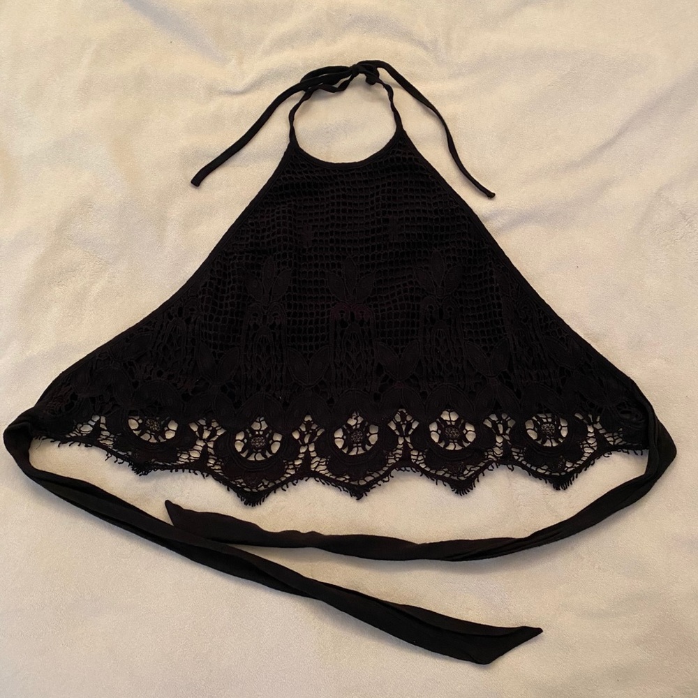 Cute Black Crop Tie Top - Festivals / Summer Vaca!